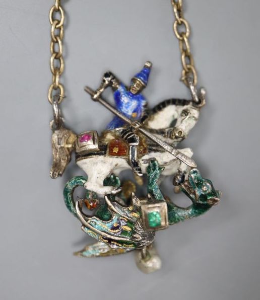 A late 19th/early 20th century Austro-Hungarian white metal, polychrome enamel and gem set St George & The Dragon